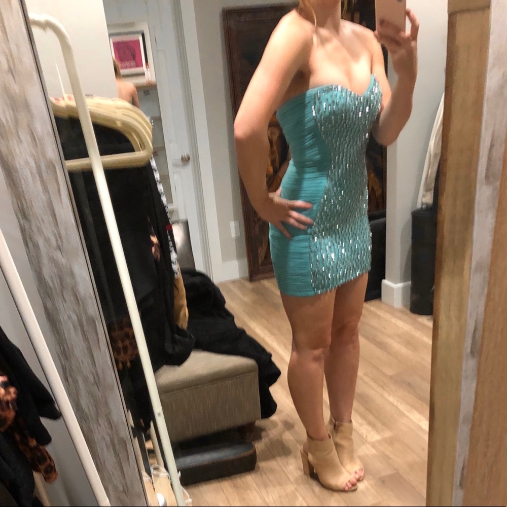 Jovani Mini Light Blue Diamond Cocktail Prom Dress